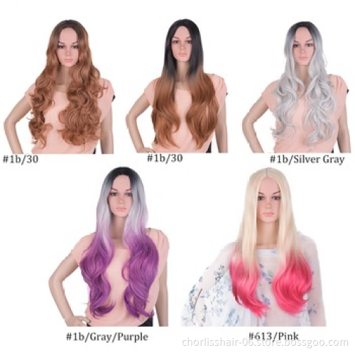 wholesale Hot Sale Long Ombre Green Wavy Wig Cosplay Daily Party Synthetic Wigs For Black Women High Temperature Hair Wig